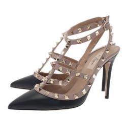 مملوكة مسبقًا صندل فالينتينو روكستاد جلد بيج وأسود مقاس 37.5