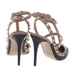 مملوكة مسبقًا صندل فالينتينو روكستاد جلد بيج وأسود مقاس 37.5