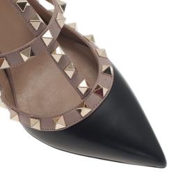 مملوكة مسبقًا صندل فالينتينو روكستاد جلد بيج وأسود مقاس 37.5