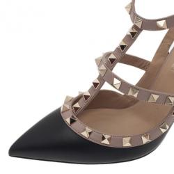 مملوكة مسبقًا صندل فالينتينو روكستاد جلد بيج وأسود مقاس 37.5