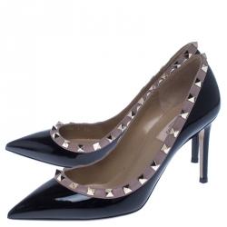Pre Owned Valentino Black Patent Leather Rockstud Pointed Toe Pumps Size 38