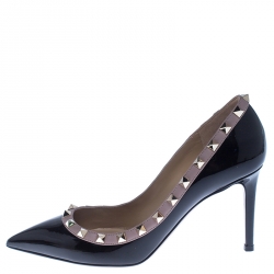 Pre Owned Valentino Black Patent Leather Rockstud Pointed Toe Pumps Size 38