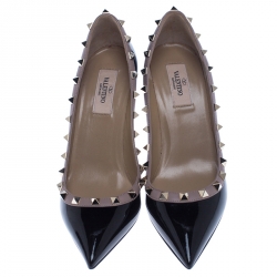 Pre Owned Valentino Black Patent Leather Rockstud Pointed Toe Pumps Size 38