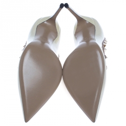 Pre Owned Valentino White Patent Leather Rockstud Pointed Toe Pumps Size 38