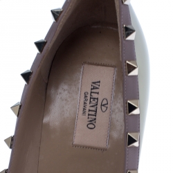 Pre Owned Valentino White Patent Leather Rockstud Pointed Toe Pumps Size 38