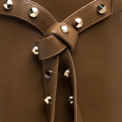 Pre Owned Valentino Brown Leather Rockstud Tie Foldover Knee Length Boots Size 37