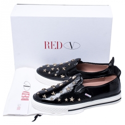 Pre Owned Red Valentino Black Patent Leather Star Embellished Slip On Sneakers Size 39
