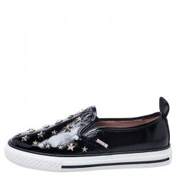 Pre Owned Red Valentino Black Patent Leather Star Embellished Slip On Sneakers Size 39