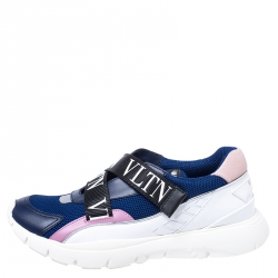 Pre Owned Valentino Multicolor Mesh And Leather VLTN Heroes Velcro Strap Sneakers Size 37