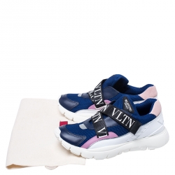 Pre Owned Valentino Multicolor Mesh And Leather VLTN Heroes Velcro Strap Sneakers Size 37