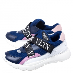 Pre Owned Valentino Multicolor Mesh And Leather VLTN Heroes Velcro Strap Sneakers Size 37