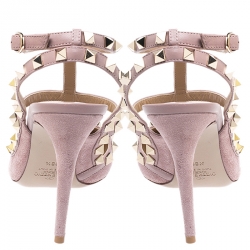 Pre Owned Valentino Pink Suede Cage Rockstud Sandals Size 38.5