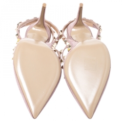 Pre Owned Valentino Pink Suede Cage Rockstud Sandals Size 38.5