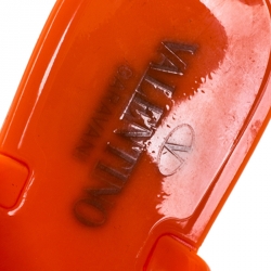 Pre Owned Valentino Orange Jelly Rockstud Ankle Strap Flats Sandals Size 39