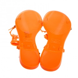 Pre Owned Valentino Orange Jelly Rockstud Ankle Strap Flats Sandals Size 39