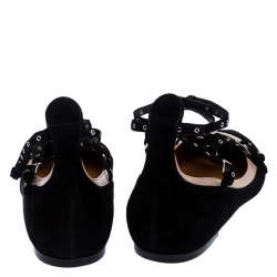 Pre Owned Valentino Black Suede Love Latch Caged Ballet Flats Size 40