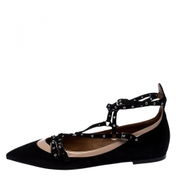 Pre Owned Valentino Black Suede Love Latch Caged Ballet Flats Size 40