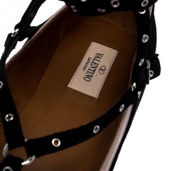 Pre Owned Valentino Black Suede Love Latch Caged Ballet Flats Size 40