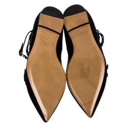 Pre Owned Valentino Black Suede Love Latch Caged Ballet Flats Size 40