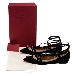 Pre Owned Valentino Black Suede Love Latch Caged Ballet Flats Size 40