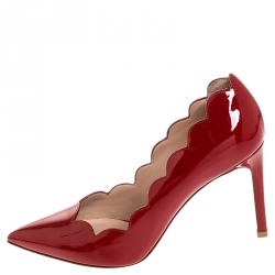 Pre Owned Valentino Red Patent Leather Scalloped Pointed Toe Pumps Size 36