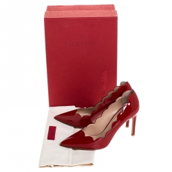 Pre Owned Valentino Red Patent Leather Scalloped Pointed Toe Pumps Size 36