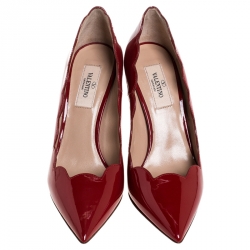 Pre Owned Valentino Red Patent Leather Scalloped Pointed Toe Pumps Size 36