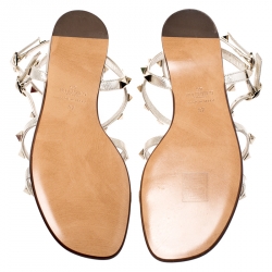 Pre Owned Valentino Metallic Gold Leather Rockstud Cage Flat Sandals Size 37