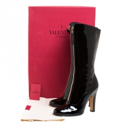 مملوكة مسبقًا Valentino Black Patent Leather Zip Detail Mid Calf Boots Size 40