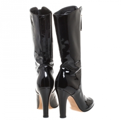 مملوكة مسبقًا Valentino Black Patent Leather Zip Detail Mid Calf Boots Size 40