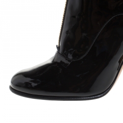 مملوكة مسبقًا Valentino Black Patent Leather Zip Detail Mid Calf Boots Size 40