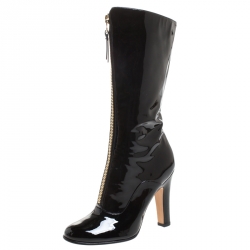 مملوكة مسبقًا Valentino Black Patent Leather Zip Detail Mid Calf Boots Size 40