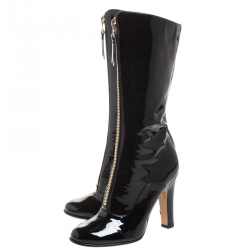 مملوكة مسبقًا Valentino Black Patent Leather Zip Detail Mid Calf Boots Size 40