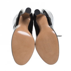 Pre Owned Valentino Black Patent Leather Zip Detail Mid Calf Boots Size 38