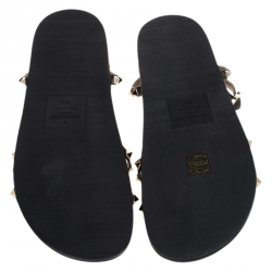 Pre Owned Valentino Black Leather Rockstud Ankle Strap Gladiator Flat Sandals Size 39.5