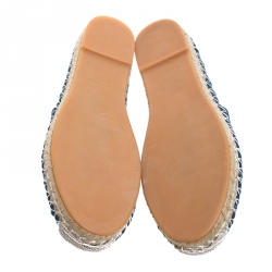 Pre Owned Valentino Blue Denim And Lether Rockstud Spike Fold-down Back Espadrilles Size 36