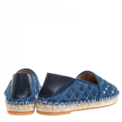 Pre Owned Valentino Blue Denim And Lether Rockstud Spike Fold-down Back Espadrilles Size 36