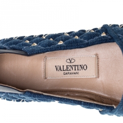 Pre Owned Valentino Blue Denim And Lether Rockstud Spike Fold-down Back Espadrilles Size 36