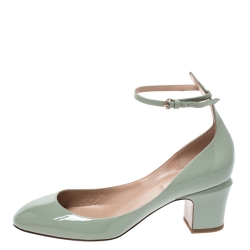 Pre Owned Valentino Green Patent Leather Tango Ankle Strap Pumps Size 39