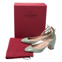 Pre Owned Valentino Green Patent Leather Tango Ankle Strap Pumps Size 39