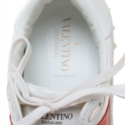 Pre Owned Valentino White And Red Band Leather Open Low Top Sneakers Size 40