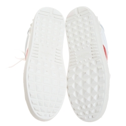 Pre Owned Valentino White And Red Band Leather Open Low Top Sneakers Size 40