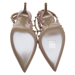 Pre Owned Valentino Light Pink Leather Rockstud Pointed Toe Sandals Size 36