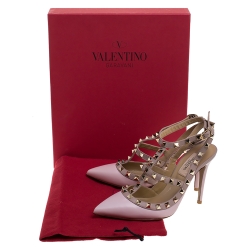 Pre Owned Valentino Light Pink Leather Rockstud Pointed Toe Sandals Size 36