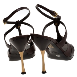 Pre Owned Valentino Dark Brown Leather Strappy Sandals Size 37
