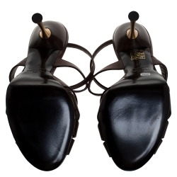 Pre Owned Valentino Dark Brown Leather Strappy Sandals Size 37
