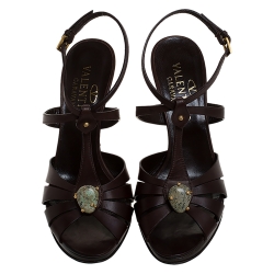 Pre Owned Valentino Dark Brown Leather Strappy Sandals Size 37