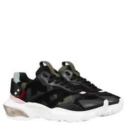 Pre Owned Valentino Multicolor Fabric and Leather Camouflage Bounce Low-Top Sneakers Size 37