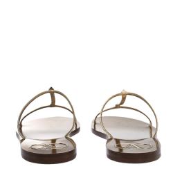 مملوكة مسبقًا Valentino Dark Gold Leather Flat Slides Size 38