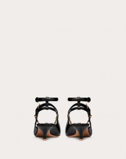 Pre Owned Valentino Black Leather Chain Detail Ankle Strap Pumps Size 39.5